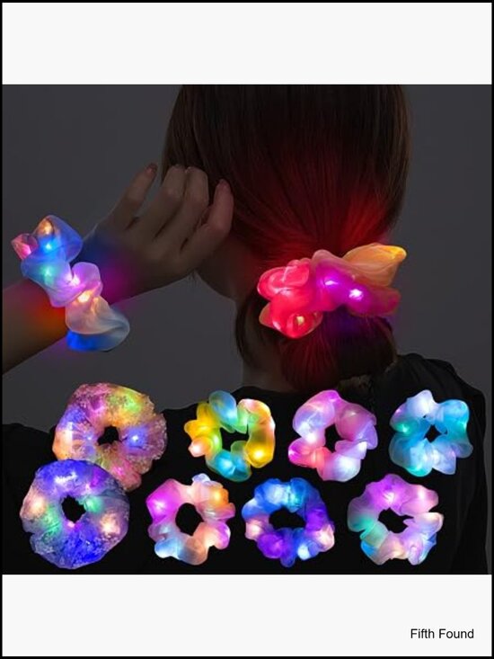 8 LED Light Up Scrunchies Hair Ties Glow Party Rave